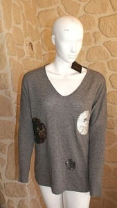 Pull gris neuf taille L avec laine marque Lauren Vidal étiqueté 169€ (cm) - Picture 1 of 4