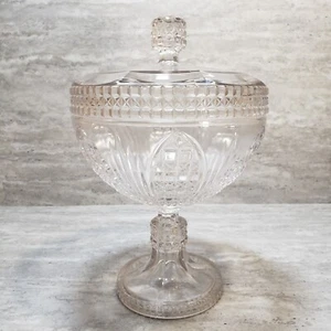 Antique Pedestal Compote Candy Dish with Lid Clear Cut Crystal - Picture 1 of 14