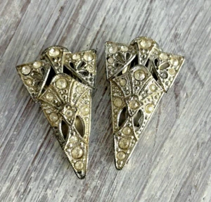 Antique Silver Metal Shoe Clips Glass Stones - Bild 1 von 3