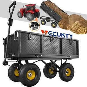 Heavy Duty Steel Dump Garden Cart with Liner, 600lbs 3 Cu ft 10" Wheel, Black - Picture 1 of 10