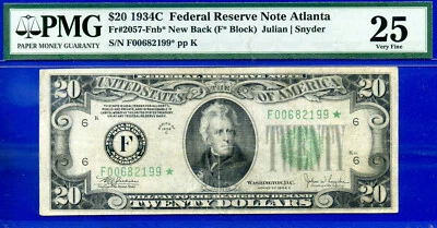 1934C $20 FRN Atlanta Star PMG 25 crazy rare 8 known star Fr 2057-Fnb* - Image 1 of 3