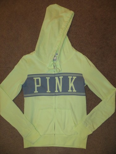 UNDERCOVER VICTORIA'S SECRET ROSA GIALLO PALLIDO GRIGIO ZIP FELPA CON CAPPUCCIO GIACCA NUOVA CON ETICHETTE XS S
