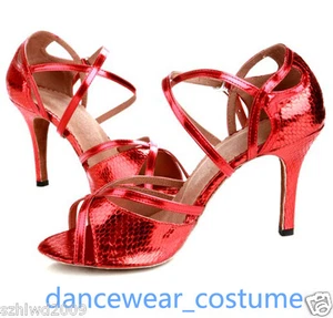 Sandalias de salón de salsa latina zapatos de baile damas samba jazz tacones de tango US5-9 rojas - Imagen 1 de 6