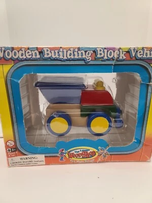 Vintage Wooden Building Block Dump Truck RARE  3 1/2 x 6 1/2 Wah hing Toys  - Image 1 of 4