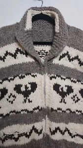 Vintage handgefertigte echte Cowichan Pullover Jacke einheimische Wolle durchgehender Reißverschluss Quetzalcoatl - Bild 1 von 22