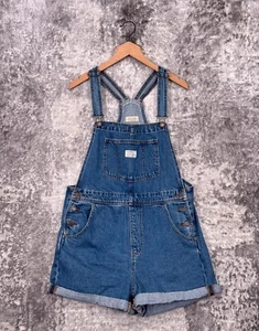Levis Premium Shortalls Medium Womens Blue Denim Overall Shorts - Picture 1 of 8