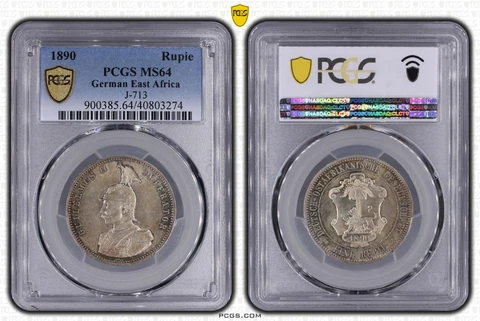 TANZANIA - GERMAN EAST AFRICA - GERMANY , 1 RUPIE 1890 PCGS MS 64, RAREO Cover