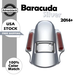 Barracuda Silver Dominator Stretched Extended Rear Fender Fits for 2014+ Harley - Picture 1 of 17