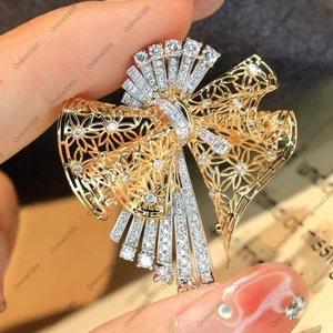 Gift For Him Designer Bow Brooch Pin In 100% Real Moissanite 925 SS Free Stud - Picture 1 of 6
