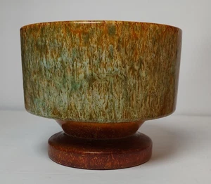 Vtg 1960s Haeger Pedestal Planter Compote Bowl #43 Caramel Brown Green Drip Glz - Picture 1 of 6