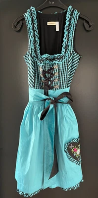 Damen Trachten Dirndl ärmellos Schwarz, Blau mit Schürze ca. Gr. 36 v. C&A - Bild 1 von 4