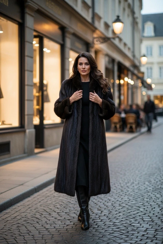 Abrigo de piel de visón BLACKGLAMA vintage para dama longitud completa 12-14 Foto 1 de 4