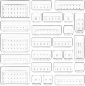 Juego de organizadores de cajones de plástico transparente de 25 piezas, baño y tocador versátiles de 4 tamaños - Imagen 1 de 12