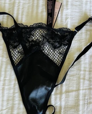 Victoria’s Secret MUY SEXY V-String Tanga Panty Negro Imitación Cuero Grande Nuevo con Etiquetas Foto 1 de 4