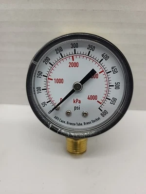 2" Pressure Gauge 600 PSI Brass Tube, Bronze Socket, ABS Case, NEW - Image 1 of 4