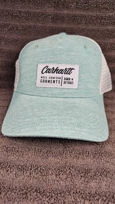 Chapéu caminhoneiro CARHARTT Jersey malha Snapback nascido em Detroit azul-petróleo OSFM--VEJA FOTOS  - Imagem 1 de 4