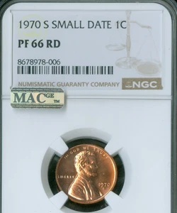 1970 S KLEINDATUM LINCOLN CENT PF66 RD MAC MAKELLOS . - Bild 1 von 2
