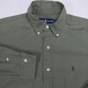 Vintage Ralph Lauren Button Shirt Mens Medium Green Twill Lightweight Cotton - Picture 1 of 13