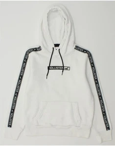 HOLLISTER Womens Graphic Hoodie Jumper UK 6 XS White Colourblock Cotton AL08 - Picture 1 of 4