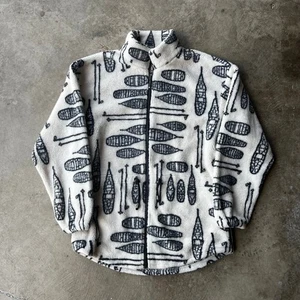 Vintage Tsunami All Over ROW Fleece Button Up Sweater Jacket S Tan GRAU CardigaN - Bild 1 von 5