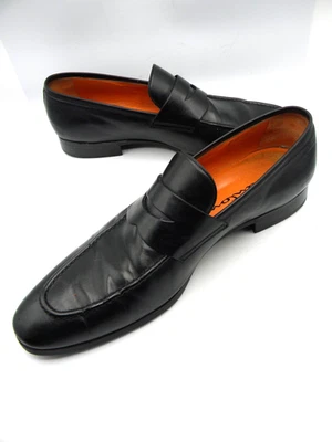 Zapatos Mocasines Santoni Cuero Negro Sin Cordones Penny Para Hombre Talla UK 10 1/2 US 11.5 Foto 1 de 4
