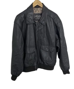 USAF A-2 Men’s Black Leather Bomber Jacket Size Large Flaw - Picture 1 of 7