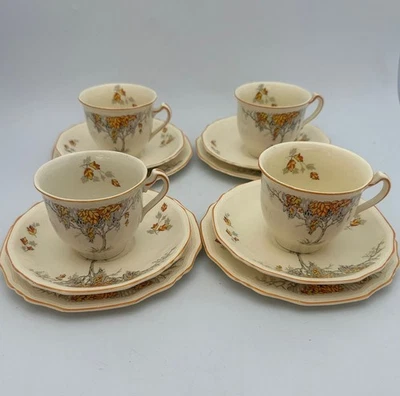 x4 Vintage Alfred Meakin 'Marigold Coralle' Teacup, Saucer & Side Plate - Image 1 of 4