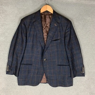 Jaqueta xadrez azul marinho J.Hilburn Loro Piana casaco esportivo blazer personalizado 42R - Imagem 1 de 4