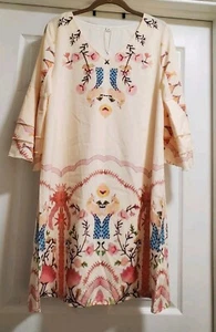 Hand made With Love Tunic Light-Weight Dress Women's Size L Bird and Floral - Picture 1 of 18