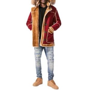 JORDAN CRAIG MEN’S DENALI SHEARLING JACKET COAT FUR BURGUNDY WINE MAROON NEW TAN - Picture 1 of 8