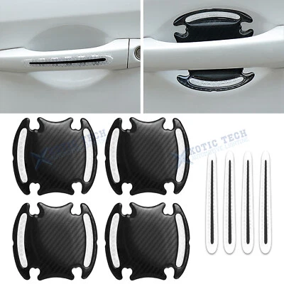 Reflective White w/Carbon Fiber Texture Door Handle Wrap Guard Stickers for Car - Image 1 of 4