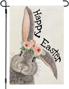 Easter Garden Flag Bunny 12X18 Inch Double Sided for outside Small Burlap Yard H - Picture 1 of 12