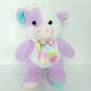 White Purple Blue Cow Soft Plush Stuffed Animal Rainbow Bow Tie Toy 9" Easter - Picture 1 of 6
