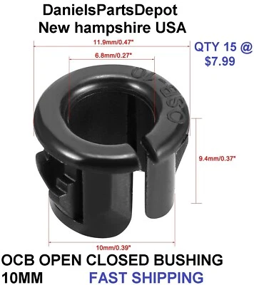 x15 OCB- 10mm BLK NYLON SNAP BUSHING GROMMET OPEN CLOSED CABLE WIRE HEYCO STYLE Foto 1 de 4