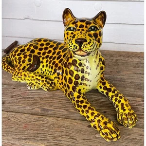 Vintage MCM Italy Pottery Large Reclining Sitting Cheetah Cat Sculpture - Picture 1 of 24