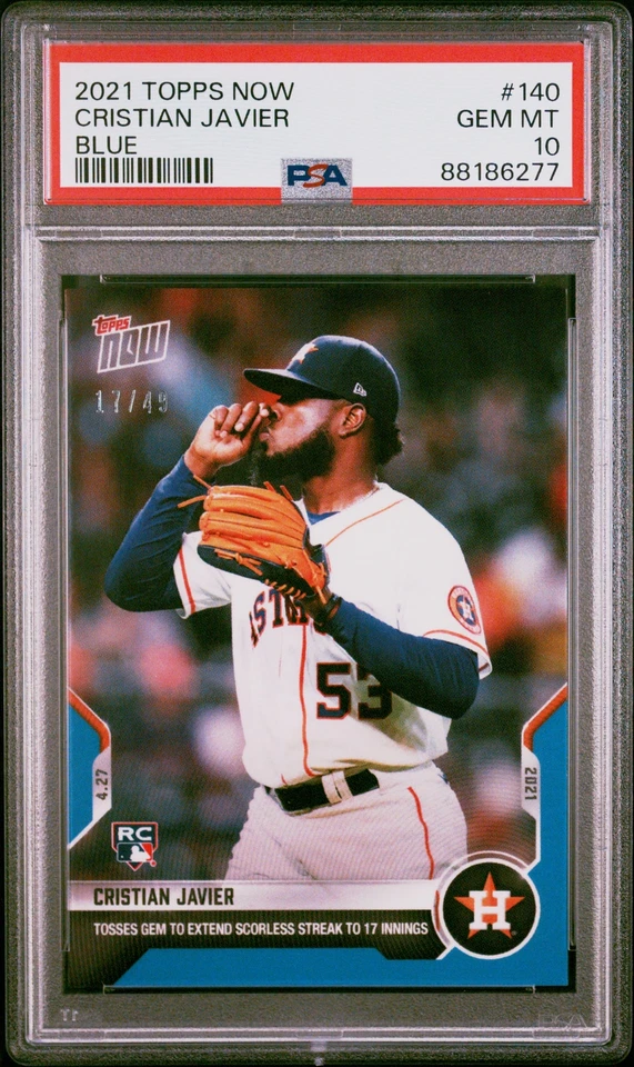 2021 Topps Now #140 Cristian Javier Blue #/49 PSA 10 Rookie Houston Astros - Image 1 of 2