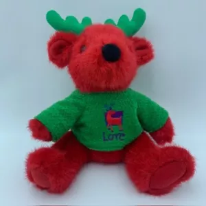 Vintage G.A.C. Suéter de peluche 1998 reno cuerpo rojo astas verdes y amor verde - Imagen 1 de 8