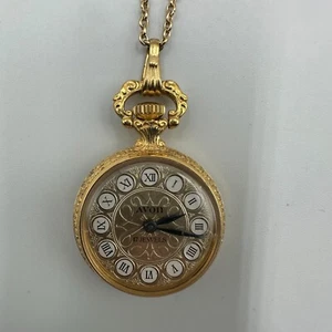 Vintage Avon Watch Pendant Necklace Gold Tone 1981 Presidents Club Manual Wind - Picture 1 of 10