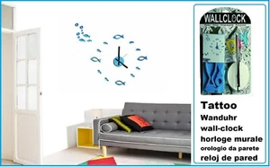 Tattoo Wanduhr Fische Blau Wand Deko Gestaltung DIY zum selbst gestallten - Bild 1 von 3