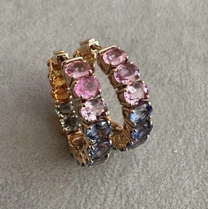 Natural Multicolor Sapphire Inside Out Hoop Earrings in 18k Rose Gold - HM2625SE - Picture 1 of 7