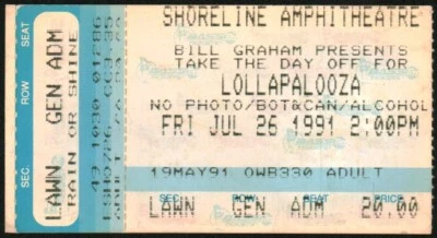 LOLLAPALOOZA-1991 RARE Concert Ticket Stub-Jane's Addiction-NIN (Mountain View) - Image 1 of 4