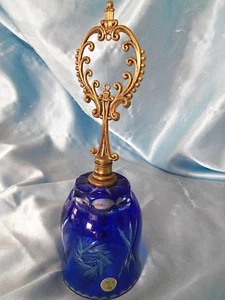 Vintage Cobalt Blue made in Poland hand cut Lead Crystal Bell 8" - Picture 1 of 10