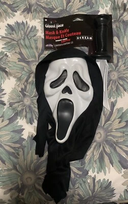 SCREAM GHOST FACE MASK WITH HOOD & KNIFE HALLOWEEN COSTUME SET FW93228 NWT - Image 1 of 4