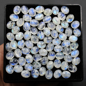 25 Pcs Natural Blue Shine Rainbow Moonstone 10mmx8mm Oval Cabochon Gemstones Lot