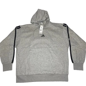 adidas men essentials fleece 3-stripes hoodie 2XL Grey Heather New NWT JE6302 - Picture 1 of 5