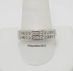 1/2CT MENS DIAMOND WEDDING BAND BRIDAL RING 10K WHITE GOLD - Picture 1 of 8