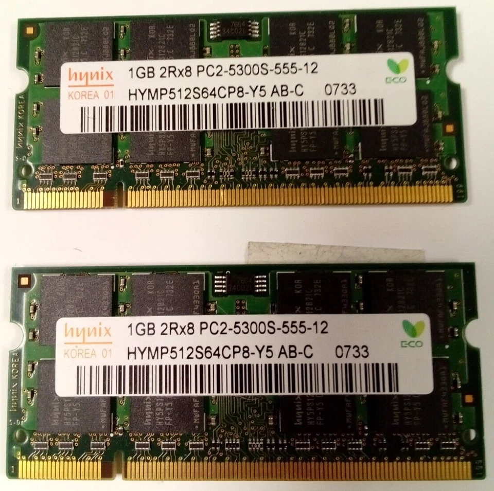 N. 2 Banchi da  1 GB RAM Memoria Hynix 1GB 2Rx8 PC2-5300S-555-12 - Immagine 1 di 1