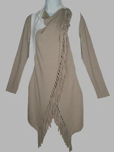 NWT Serena Williams Cream & Taupe Trendy Fringe Wrap Front Knit Top Size XS - Picture 1 of 10