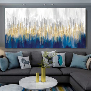 Cuadro arte de pared carteles e impresiones abstractas impresas en lienzo azul y dorado - Imagen 1 de 5