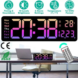 16'' Digital LED Large Display Wall Desk Alarm Clock Calendar Temperature Date - Picture 1 of 13
